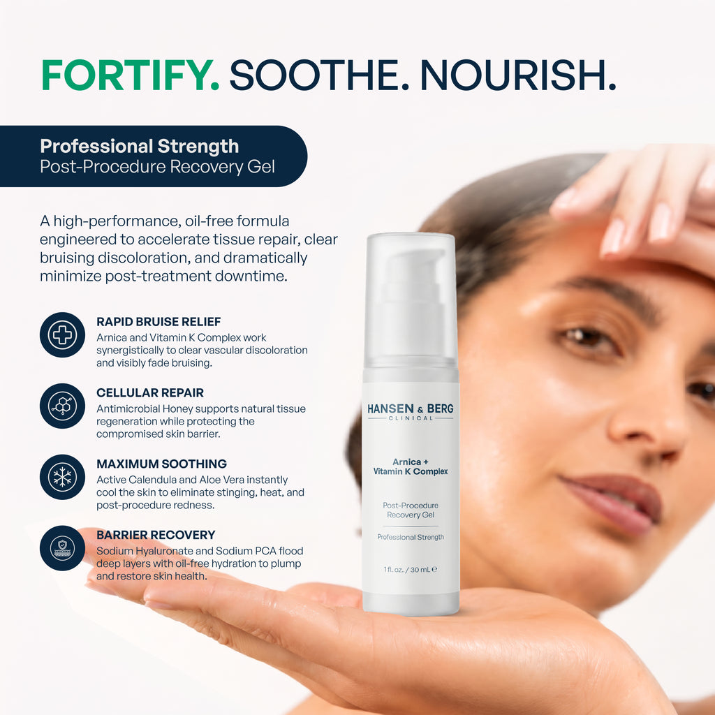 Hansen & Berg Clinical Growth Factor + Arnica + Vitamin K Gel - Soothes Bruised Skin, Post-Procedure Redness & Discoloration (1 fl oz / 30 mL)