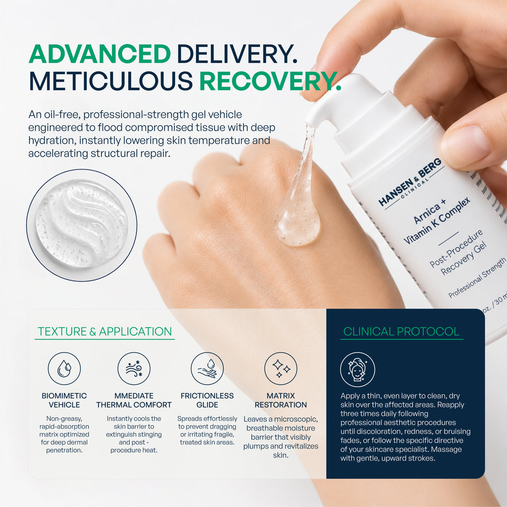 Hansen & Berg Clinical Growth Factor + Arnica + Vitamin K Gel - Soothes Bruised Skin, Post-Procedure Redness & Discoloration (1 fl oz / 30 mL)